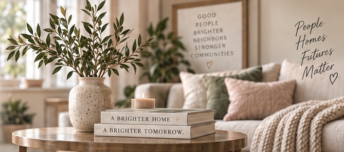 A cozy living room with natural textures and olive branches